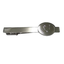 Silver Toned Oval Etched Fat Chicken Hen Rooster Tie Clip