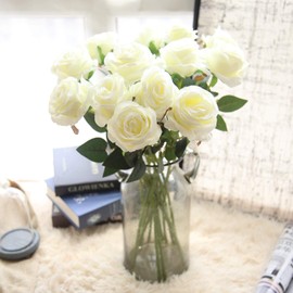 Bringsine Rose Flowers Plants Artificial Fake Flower for DIY Wedding Bouquets Centerpieces Arrangements Party Baby Shower Home Decorations Bridal Floral -White