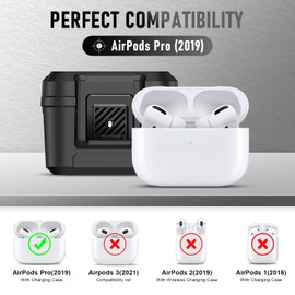 Youtec for for Airpods Pro Case Cover for Men with Lock, Military Armor Series Full-Body AirPod Pro Case with Keychain Cool Air Pod Pro Shockproof Protective Case for for Airpods Pro 2019,Black