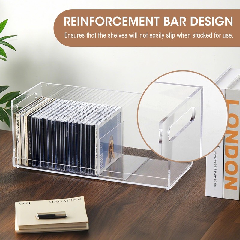 CroBlissful 2 Pcs Acrylic Cd Storage Box, Clear Acrylic Stackable