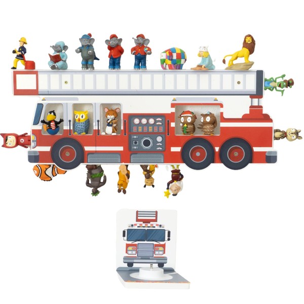 JP Journey Tonie Regal Boy Fire Brigade Magnet - Wall Shelf Storage for Magnetic Figures, Very Light, Made of Forex, 60 x 23 cm (Fire Brigade with Box Holder)
