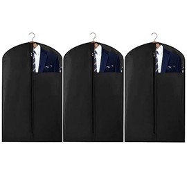 MADIOLA – 3 Portatrajes, Bolsas Colgantes para Trajes, Sacos, Chamarras, Camisas, Blusas, Vestidos. Portador de Ropa para Viaje, Equipaje de mano. Protector de Ropa con Ventana, para el closet armario ropero. Funda de Ropa Transpirable de 100 x 60 cm (Negro)