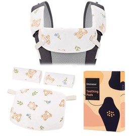 Bebear Teething Pillow for Baby Carrier, 100% Cotton Drool Bib for Baby Carrier, Newborn to Toddlers, 3 Pieces Baby Biting Pillow for Boys/Girls (Green Bear)