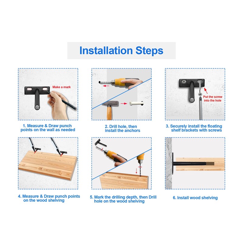 Seimneire 6pcs 3 Inch Floating Shelf Bracket, Heavy Duty Hidden