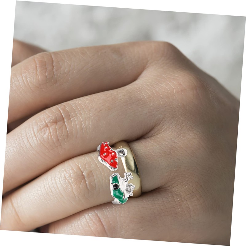 Healeved Mushroom Frog Adjustable Ring Unique Aesthetic Jewelry for Women