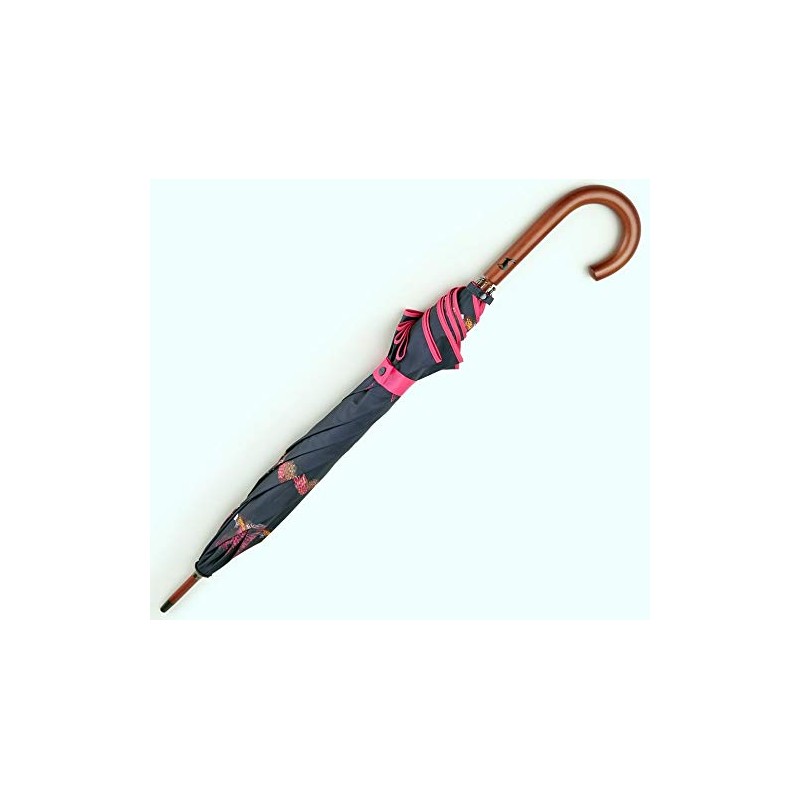 Joules Pheasant Pink & Navy Kensington Wooden Crook Handle Walking