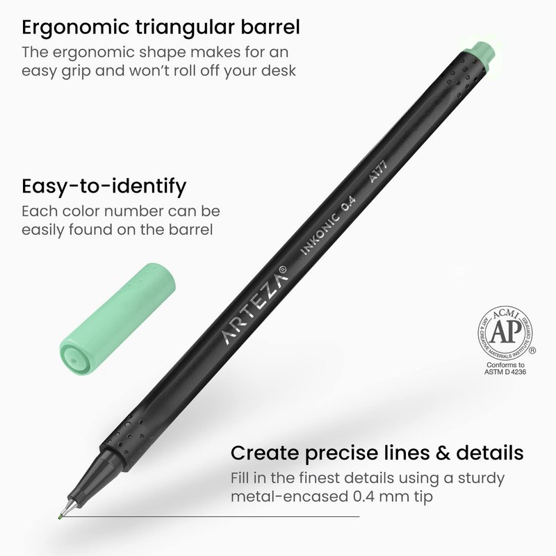ARTEZA Inkonic Fineliners Pens, Set of 72, 0.4 mm Fine