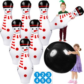 Poen 7 Pcs Christmas Giant Inflatable Bowling Set, Including 6 Pcs 27 Inches Bowling Pins and a 24 Inches Bowling Ball for Boys Girls Adults Outdoor Indoor Games Family Party(Snowman)