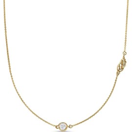 TJC Solitaire Necklace White Cubic Zirconia CZ in Yellow Gold Plated 925 Sterling Silver for Women Size 20 Inches with Bezel Setting Metal Wt. 2.86 Grams