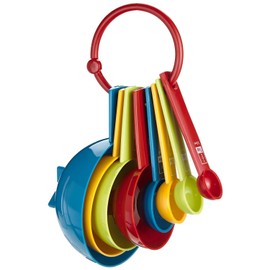 KitchenCraft Let's Make Measuring Cups and Spoons Set with Built In Cookie Cutters, Plastic, Multi Colour, 8 Pieces