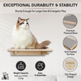 Snuggle & Play Cat Wall Shelves with Suction Cup Wand – 3 Mounted Steps, Climbing Wall Shelves and Furniture with Cat Wand