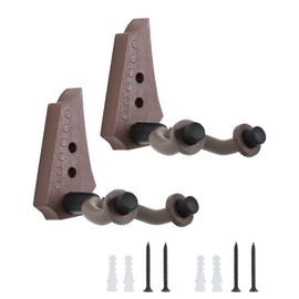 OTraki Guitar Wall Mount 2 Pack, Guitar Hanger Wall Hook Holder Stand Bracket Auto Lock with Screws Instrument Support for Electric Acoustic Guitar Bass Ukulele (Brown)