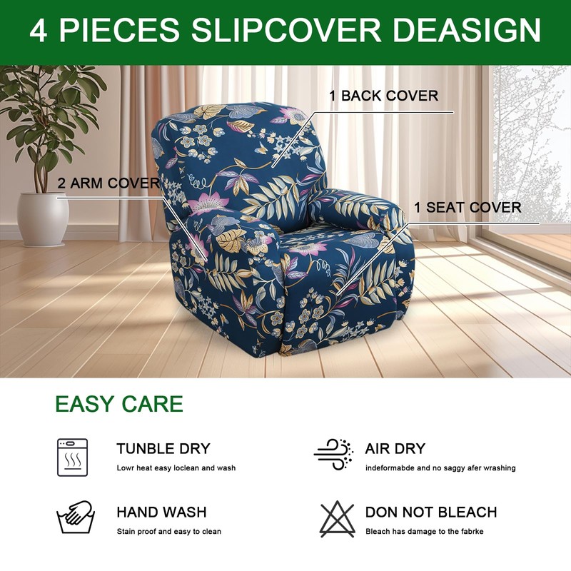 FUANGUI Recliner Chair Cover 4-Pieces Lazyboy Cover for Recliner Chair