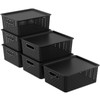 Xowine 6 Packs Plastic Woven Storage Basket with Lids, Lidded