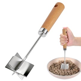 KOILLUXU 304 Stainless Steel Meat Chopper & Masher, 6-Blade Ground Beef Chopper, Potato Masher, Hamburger Smasher with 11" Handle, Rustproof Kitchen Tool for Vegetables, Sausage & Puree