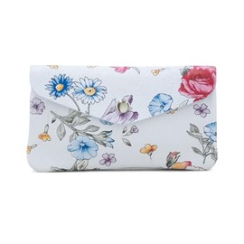 Women Genuine Leather Floral Button Coin Purse Wallet Two Compartments Money Keys Holder Bag Medium Size (White, Medium)
