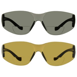 proSPORT Safety Bifocal Reader Sunglasses +1.50 Pack of Solid Smoke and Solid Brown Lens Lightweigh Rimless Sporty Frame ANSI Z87