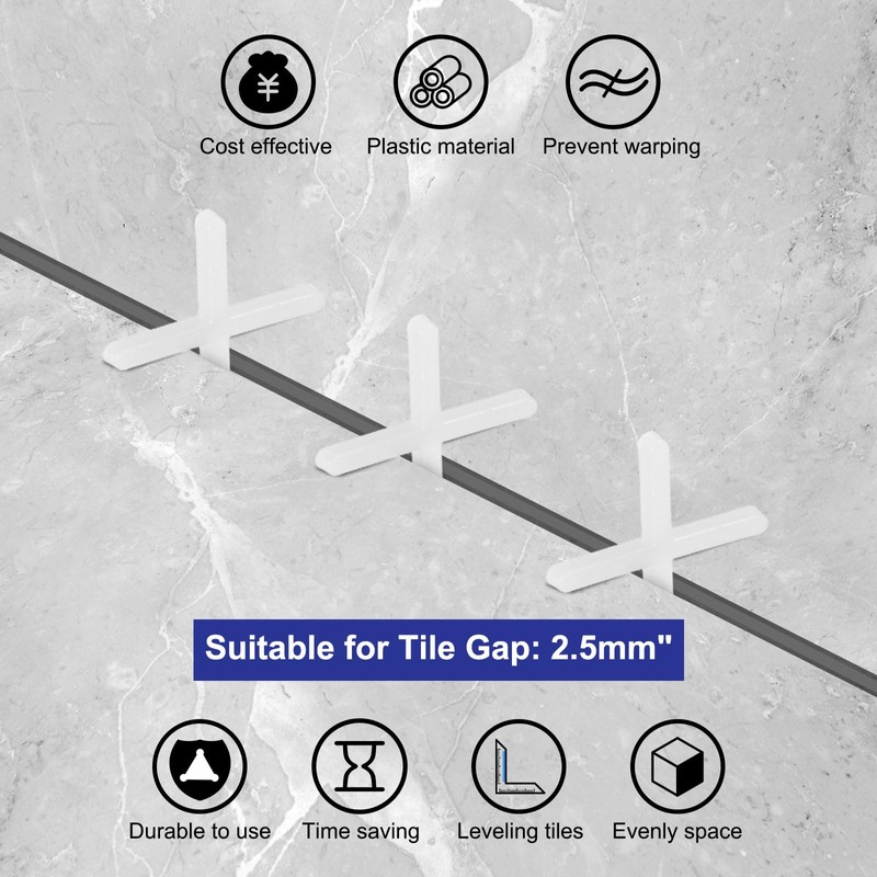 uxcell 1600Pcs Tile Spacers, 2.5mm 3/32" Cross Shape Wall Floor