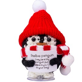 Mwmoeen Christmas Positive Penguin, Positive Potato and Penguin with Santa Hat and Mini Scarf, Positive Energy Card, Transparent Base, Best Christmas Gifts for Family and Friends
