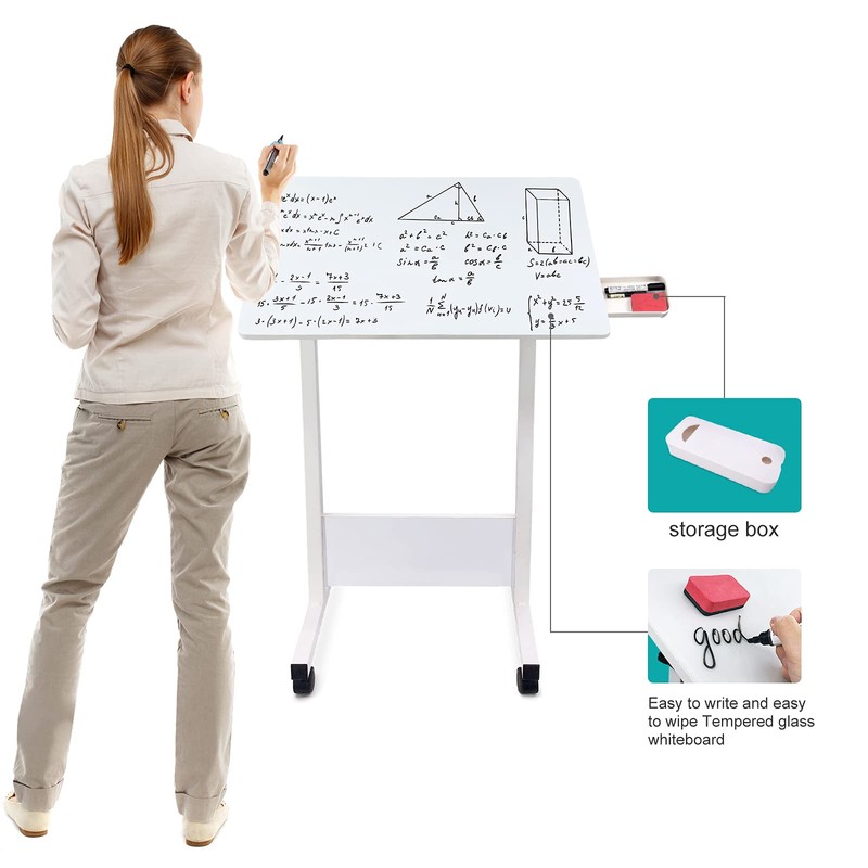 KOUPA Adjustable Height Standing Desk, Writable Tempered Glass Desktop with