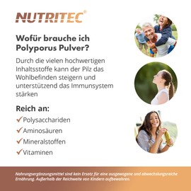 Nutritec Polyporus Vitalmushroom 120 Capsules High Dose Dietary Supplement with Squirrel Powder and Acerola Extract, Vegan, No Additives
