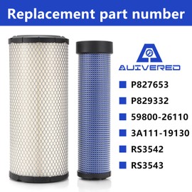 AUIVERED 59800-26110 3A111-19130 Air Filter Kit - Fit for Kubota Skid Steer Loader SSV65 SSV75 SVL75 SVL75-2 SVL75C SVL75C-2 for Bobcat 6666375 6666376 - Replaces P827653 P829332