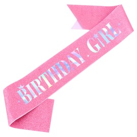 Jaciya Birthday Girl Sash Pink + Iridescent Birthday Sash Birthday Girl Party Favor Princess Birthday Party Decorations