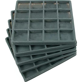 RJ Displays 5-Pack Grey 16 Compartment Half Size Jewelry Display Tray Inserts to showcase Rings, Pendants, Coin, Watch Parts, Jewelry Findings, Gemstones