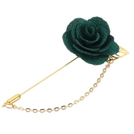 sourcing map Flower Lapel Stick Brooch Pin with Gold Leaf Brooch Satin Tassel Chain Dangling Handmade Boutonnieres Pins for Suit Collar Wedding Party, Dark Green