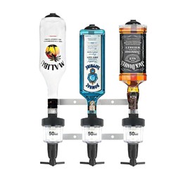 Chabrias Ltd Traditional 50ml 3 Bottle Optics for Spirits - UK Made, Bar Bottle Optics, Shots Measure, Wall Bracket, Alcohol Upside Down Drink Dispenser, Home Bar, Outdoor Bar, Garden Bar