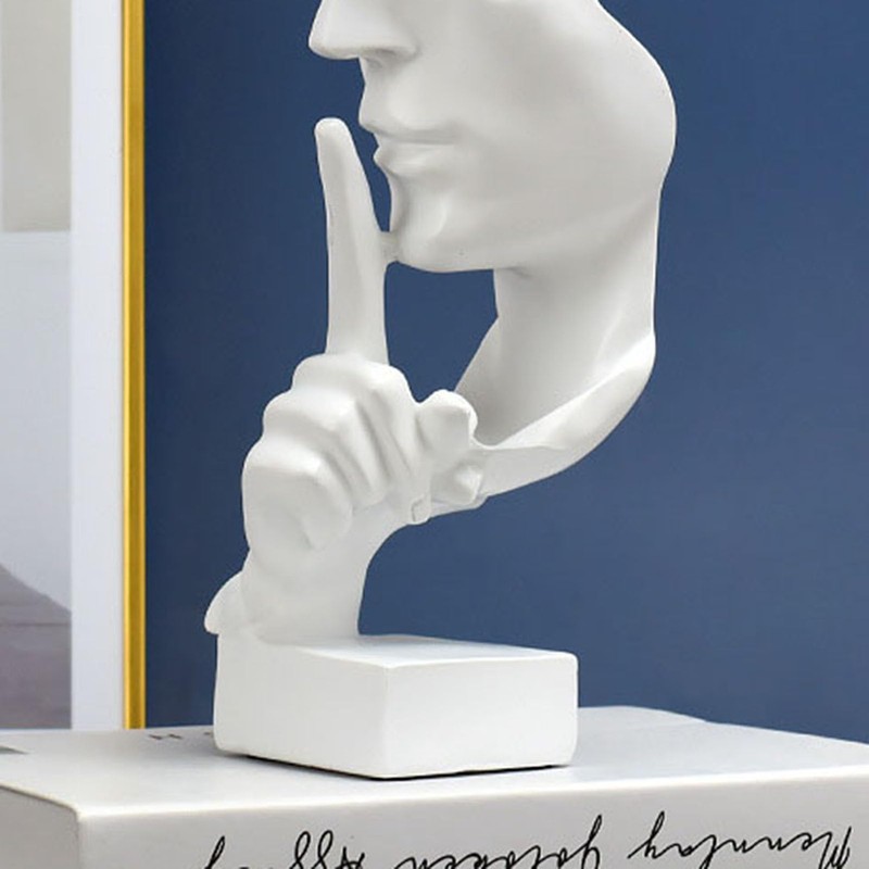 Thinker Statue,Silence is Gold Abstract Art Figurine Keep Silence Statue