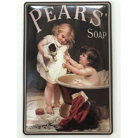 Tin Sign 20 x 30 cm Curved with Pears Soap Bathtub Children with Dog Retro Decorative Gift Sign