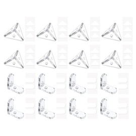 sourcing map 16 Set Acrylic Corner Bracket, L-Shaped Corner Connector and 3-Hole Triangle Joint Brace Brackets Transparent w/Sticker for DIY Display Box
