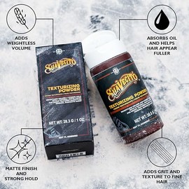 Suavecito Polvo texturizado y voluminizador para peinar el cabello con acabado mate sin brillo y fuerte sujeción, sin ensuciar, absorbente de aceite, 