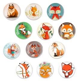 AKbik Pack of 12 Magnets for Magnetic Board, 30 mm Fridge Magnets Round, Glass Magnets Fridge, Funny Fox Pattern Fridge Magnets Children, Magnets Small for Office, Whiteboard, Fridge