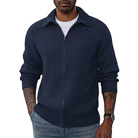 PJ PAUL JONES Men's Full Zip Cardigan Sweaters for Men& Women Lapel Collar Oversize Sweater Navy, Large
