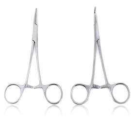 OdontoMed2011 5" Straight + 5" Curved HEMOSTAT Forceps Locking Clamps - Stainless Steel Ideal for EMT, Firefighter, Dental, Hobby, Fishing, Electronics, Pruning, Taxidermy (Silver)