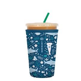 Sok It JavaSok Iced Coffee & Cold Soda Insulated Neoprene Cup Sleeve (Happy Sharks, Medium: 22-28oz)