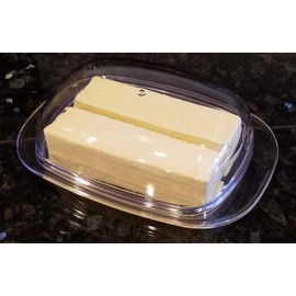 Large Double-Wide Clear Acrylic Butter Serving Storage Dish with Lid