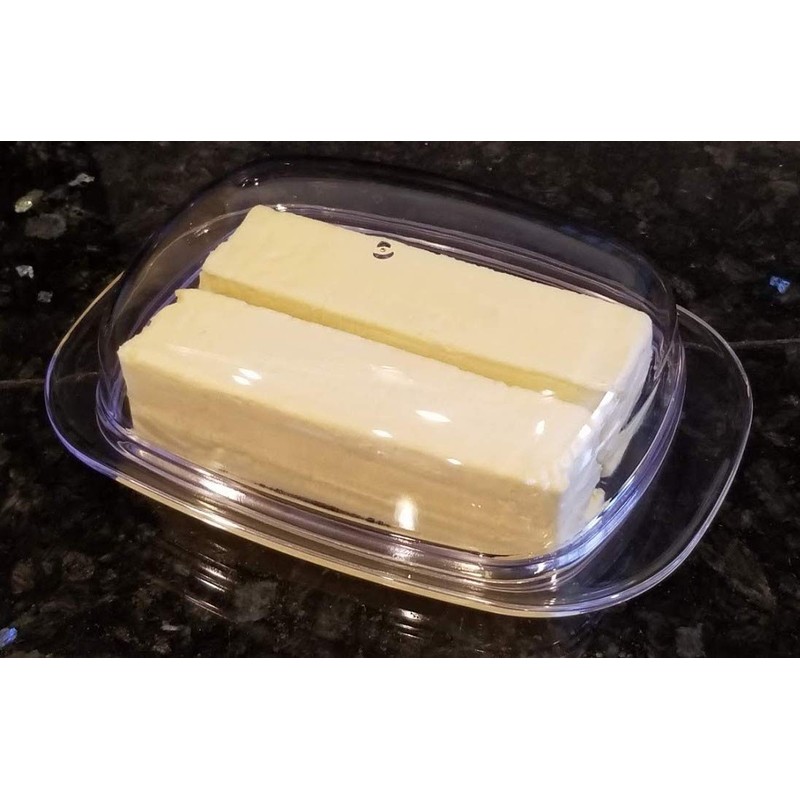 Large Double-Wide Clear Acrylic Butter Serving Storage Dish with Lid