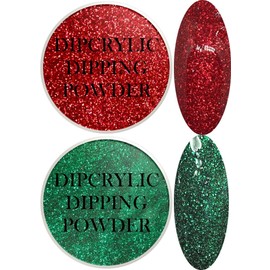 Sheba Nails SHEBA NAILS Dipcrylic Dip Dipping Powder SPARKLING MISTLETOE DUO KIT - 1oz Jar each Sparkling Emerald & Sparkling Red