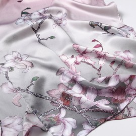STORY OF SHANGHAI Women's Mulberry Silk Scarf Ladies Silk Scarves Sunscreen Shawls Wraps For Hair, Pink&Gray