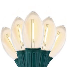 C9 Christmas Lights Outdoor, 50 FT 50 LED Vintage Warm White C9 String Lights Connectable for Christmas Tree Roofline Patio Garden Backyard Holiday Party Indoor Outdoor Decoration, Green Wire