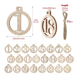 LIHAO Advent Calendar for Crafts Numbers Wooden Pendant Round Wooden Numbers Christmas Pendant 1-24 Christmas Countdown Numbers Gift Tag