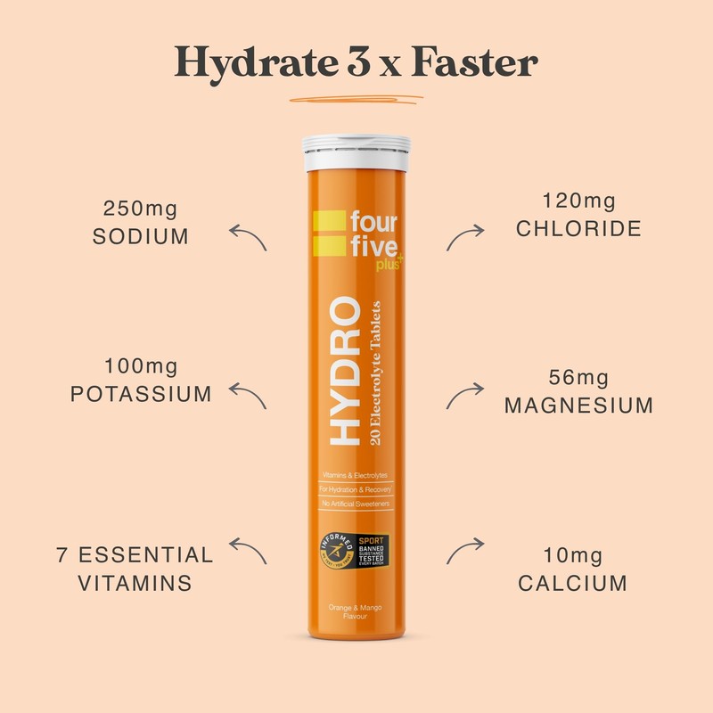 fourfive Hydration Tablets (Orange & Mango) Low Calorie Vitamin Electrolytes,