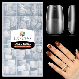 Short Square Nail Tips Pre-file Short Square Gel x Tips 240pcs Full Matte Acrylic False Nail Tips No C Curve for Easiest Short Gel Nail Extensions Home DIY Press On Nails 12 Sizes, Luckyfairy