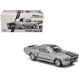 DCD Shelby Mustang GT500 1/64 Diecast Model Car Gray Metallic with Black Stripes by Pop Race
