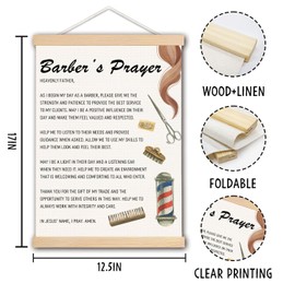 pouep Barber Prayer Wooden Poster Hanger Frame 12.5x17 Inch,Appreciation Gift For Barbers,Barber Gifts For Woman,Barber Gifts Hanger Frame