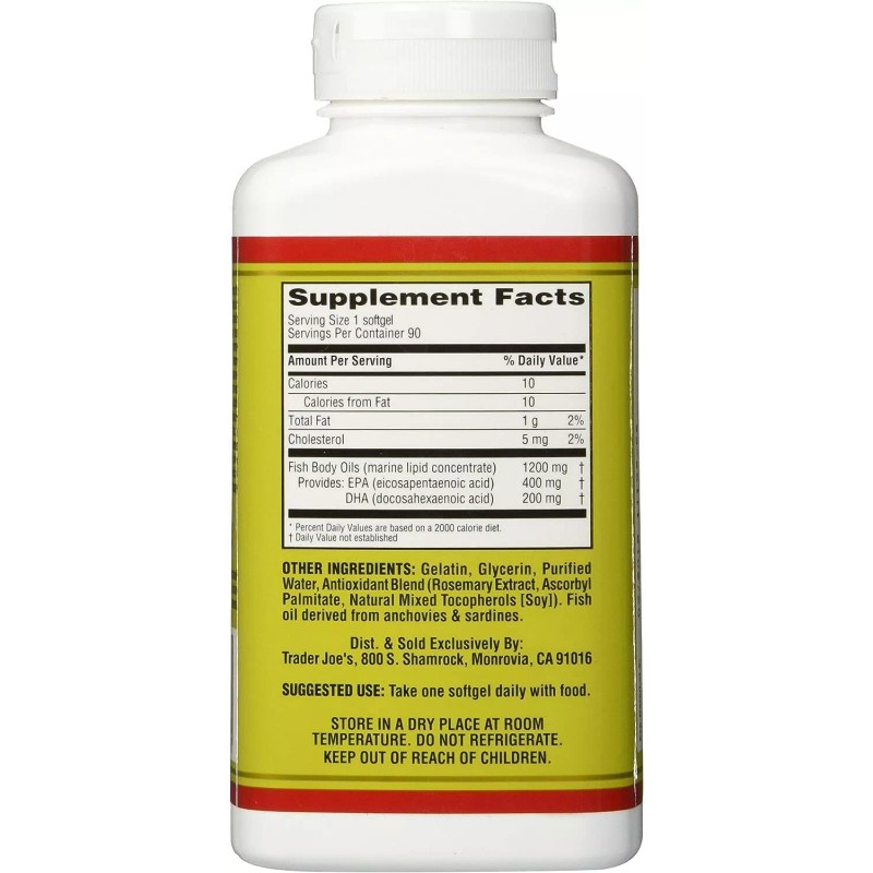 TJ's Trader Joe's Omega 3 Fish Oil 1200mg Odorless Softgels