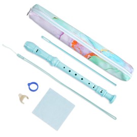 Czzmy Recorder for Beginners Soprano German Fingering 8-Hole Flute for Adults (6-Blue Green Splash-ink)